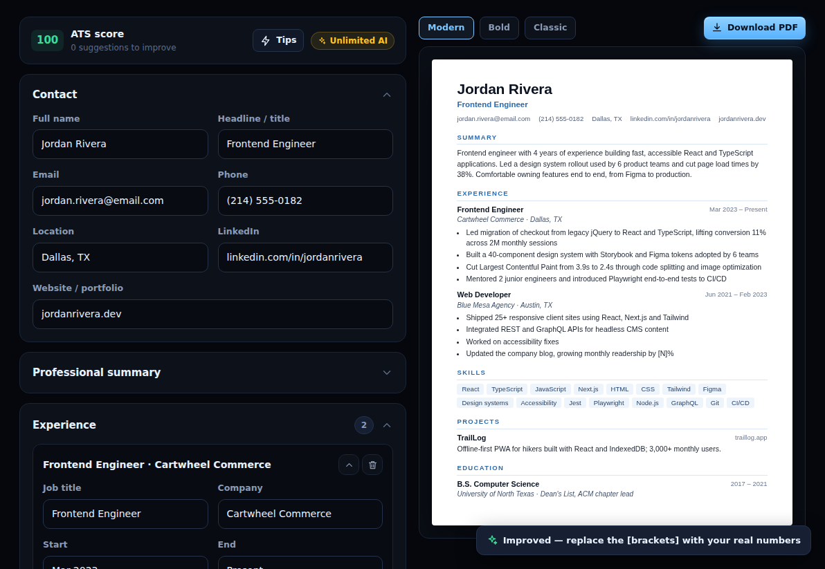 Resume builder